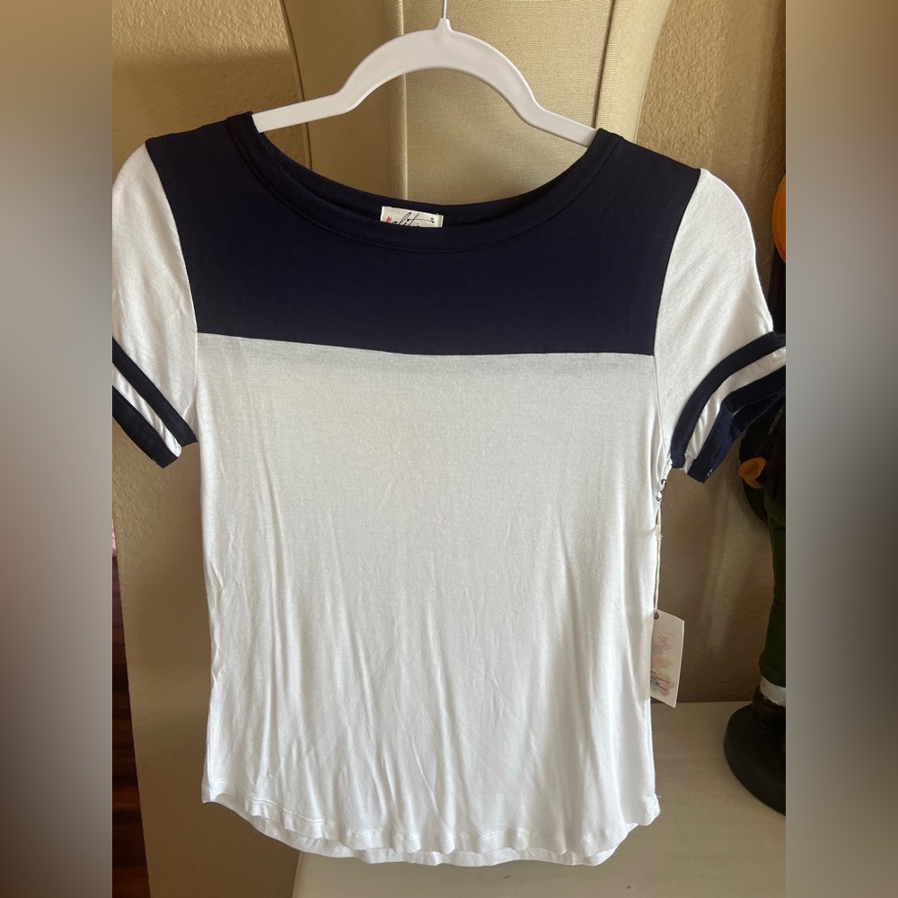 Navy blue and white baseball style tee